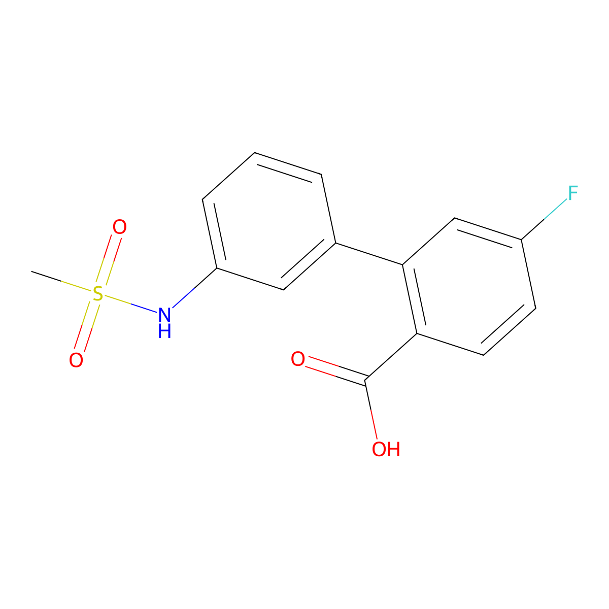 4-Fluoro-2-(3-methylsulfonylaminophenyl)benzoic acid molecular structure, CAS 1261900-15-5