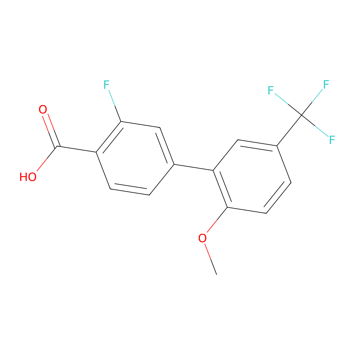 2-Fluoro-4-(2-methoxy-5-trifluoromethylphenyl)benzoic acid molecular structure, CAS 1261900-46-2