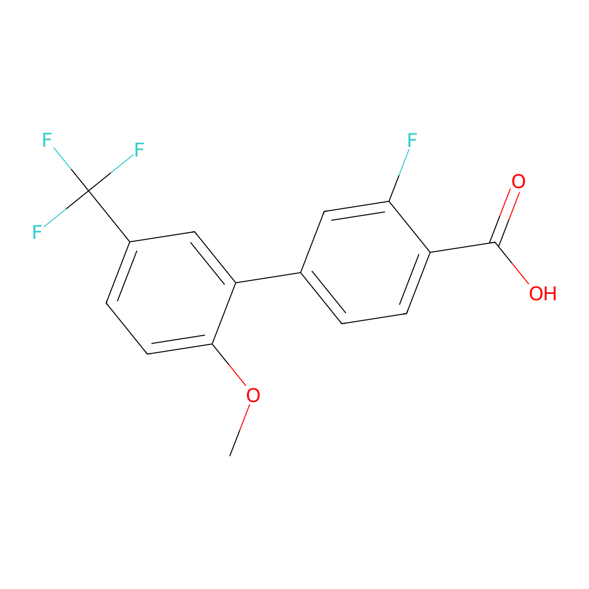 2-Fluoro-4-(2-methoxy-5-trifluoromethylphenyl)benzoic acid molecular structure, CAS 1261900-46-2