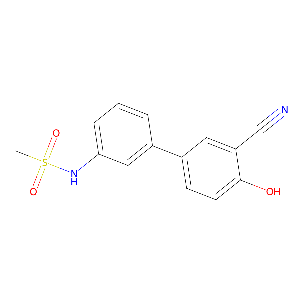 2-Cyano-4-(3-methylsulfonylaminophenyl)phenol molecular structure, CAS 1261901-70-5