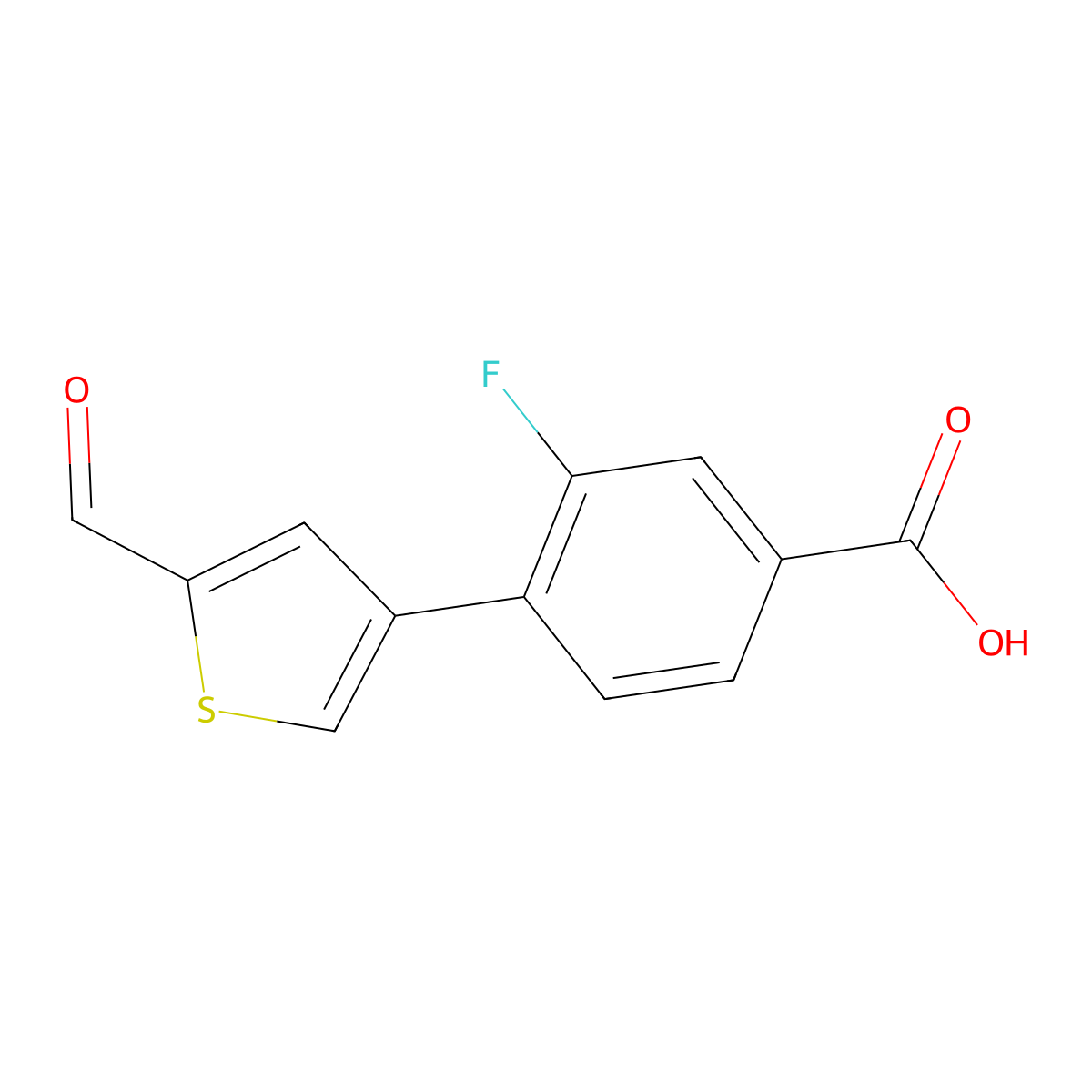 3-Fluoro-4-(5-formylthiophen-3-yl)benzoic acid molecular structure, CAS 1261904-18-0