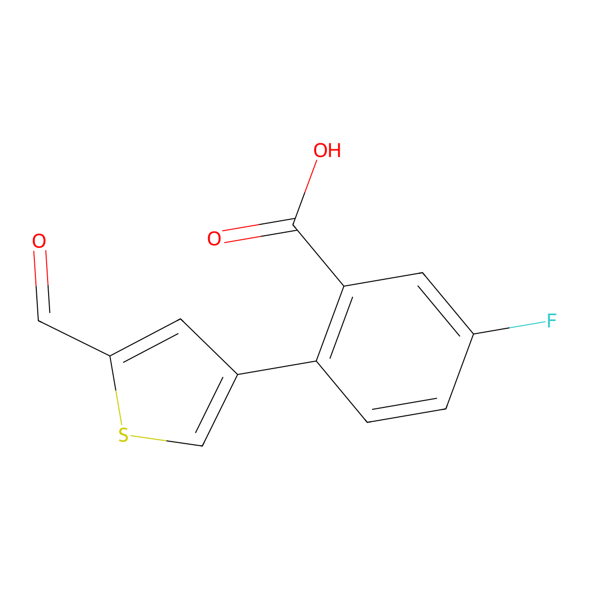 5-Fluoro-2-(5-formylthiophen-3-yl)benzoic acid molecular structure, CAS 1261905-73-0