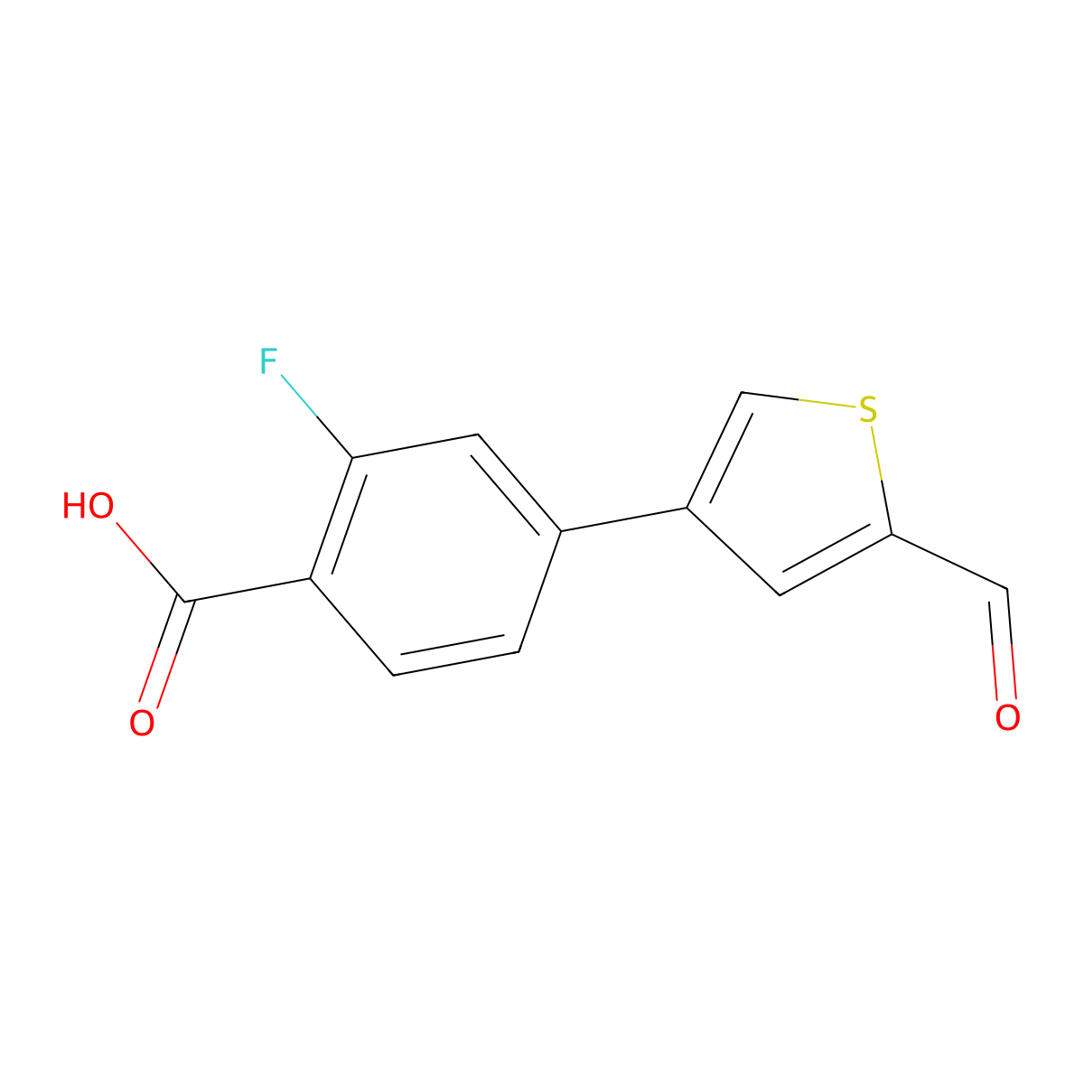 2-Fluoro-4-(5-formylthiophen-3-yl)benzoic acid molecular structure, CAS 1261905-84-3