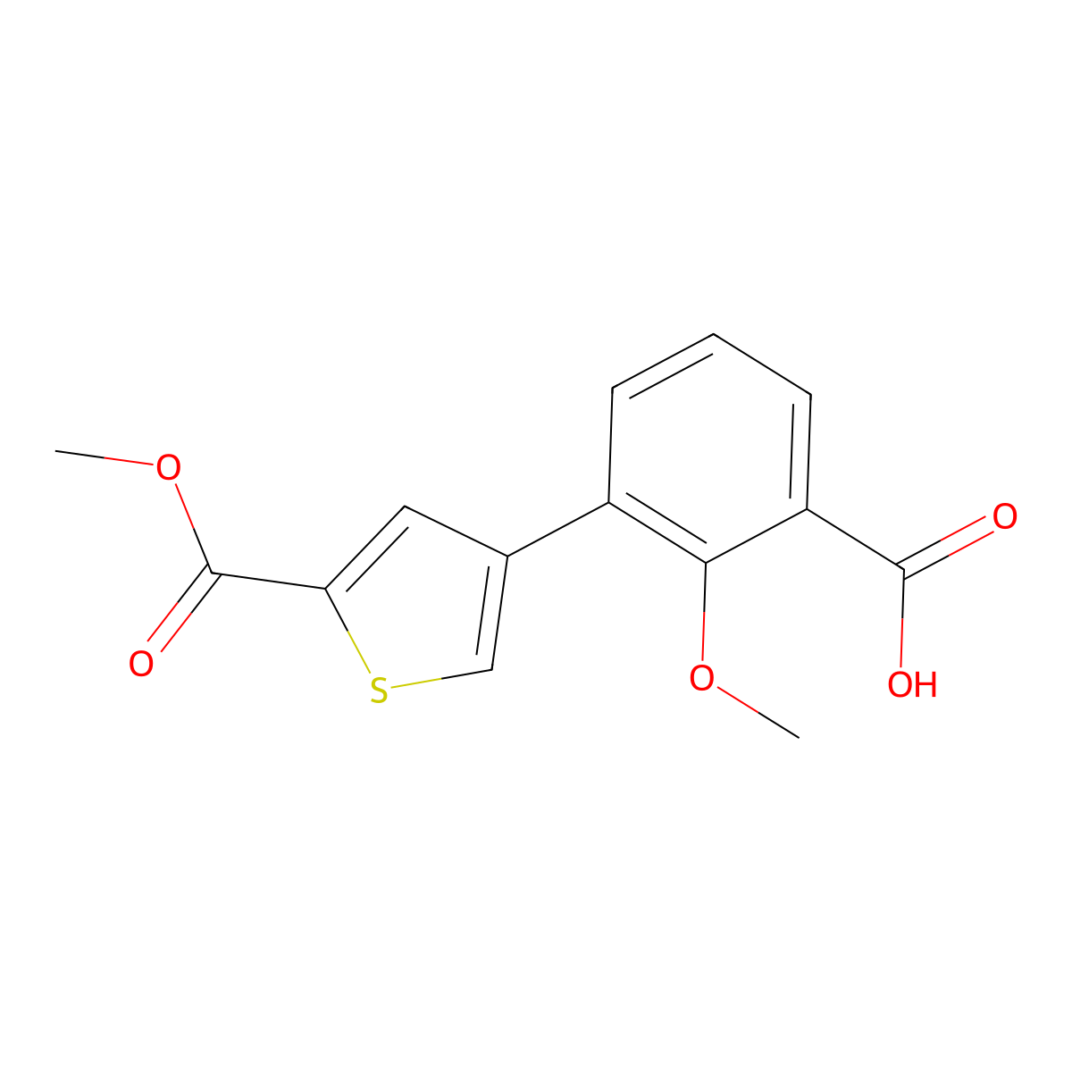 3-[5-(Methoxycarbonyl)thiophen-3-YL]-2-methoxybenzoic acid molecular structure, CAS 1261906-64-2