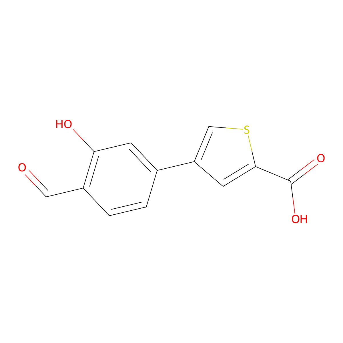4-(4-Formyl-3-hydroxyphenyl)thiophene-2-carboxylic acid molecular structure, CAS 1261907-31-6