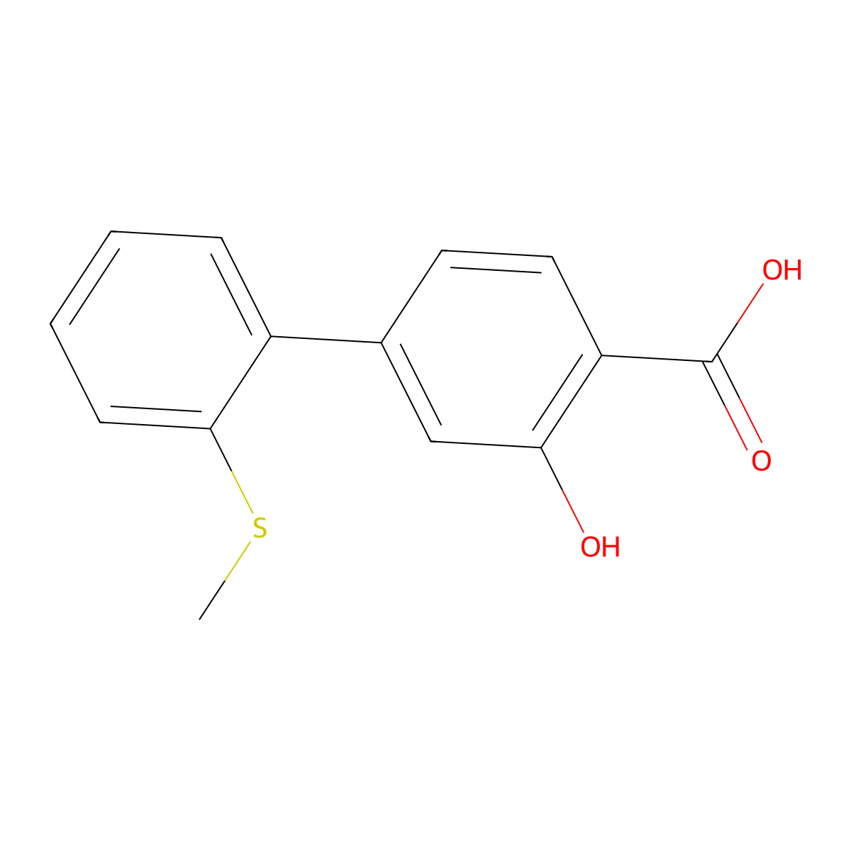 2-Hydroxy-4-(2-methylthiophenyl)benzoic acid molecular structure, CAS 1261907-72-5