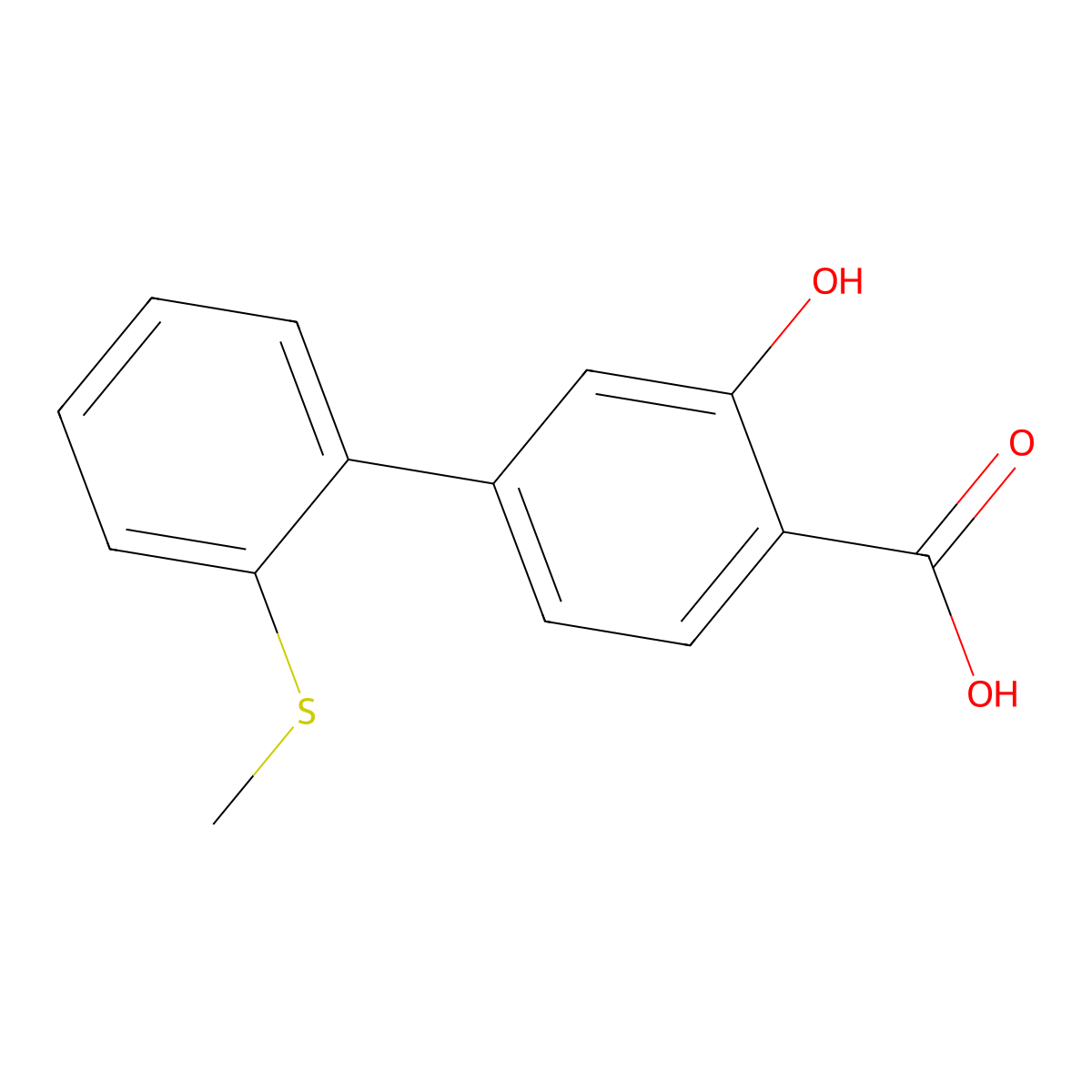 2-Hydroxy-4-(2-methylthiophenyl)benzoic acid molecular structure, CAS 1261907-72-5