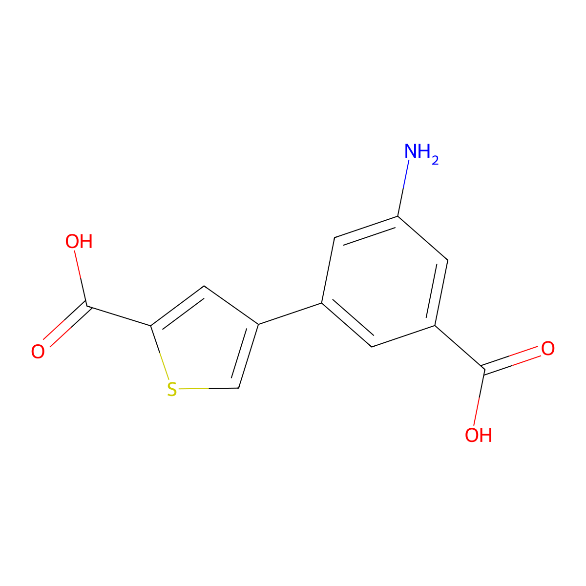 4-(3-Amino-5-carboxyphenyl)thiophene-2-carboxylic acid molecular structure, CAS 1261908-28-4