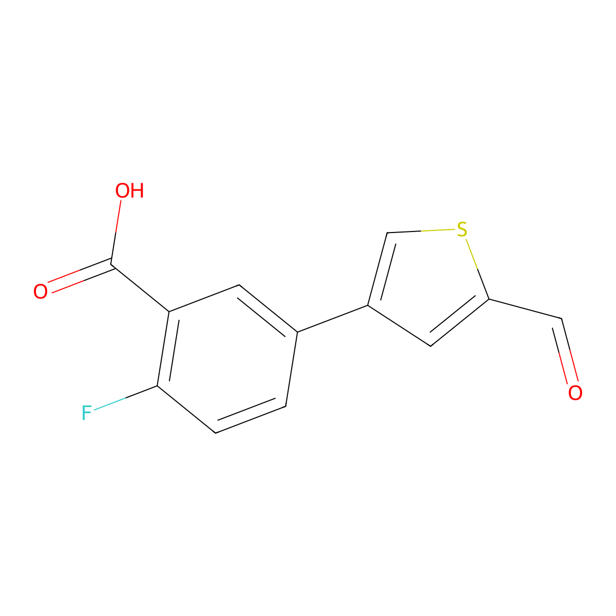 2-Fluoro-5-(5-formylthiophen-3-yl)benzoic acid molecular structure, CAS 1261909-30-1