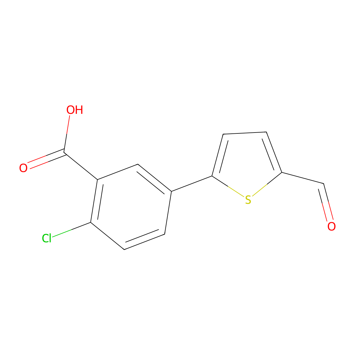 2-Chloro-5-(5-formylthiophen-2-yl)benzoic acid molecular structure, CAS 1261909-35-6