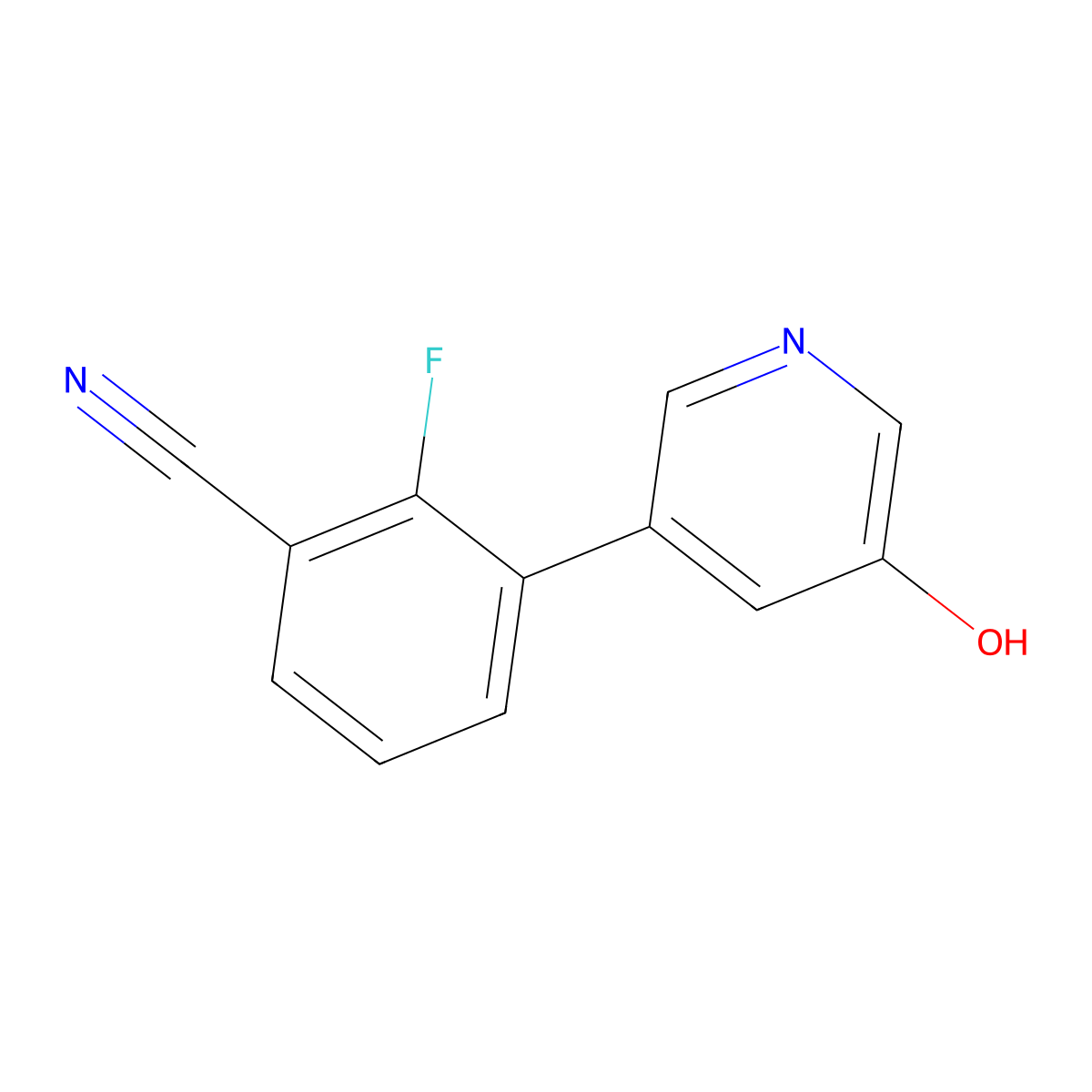 2-Fluoro-3-(5-hydroxypyridin-3-yl)benzonitrile molecular structure, CAS 1261909-54-9
