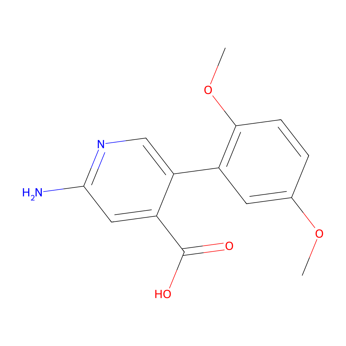 2-Amino-5-(2,5-dimethoxyphenyl)pyridine-4-carboxylic acid molecular structure, CAS 1261910-36-4