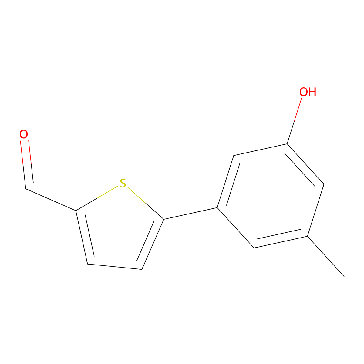 5-(3-Hydroxy-5-methylphenyl)thiophene-2-carbaldehyde molecular structure, CAS 1261910-88-6