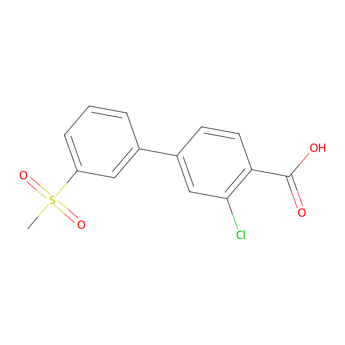 2-Chloro-4-(3-methylsulfonylphenyl)benzoic acid molecular structure, CAS 1261913-06-7
