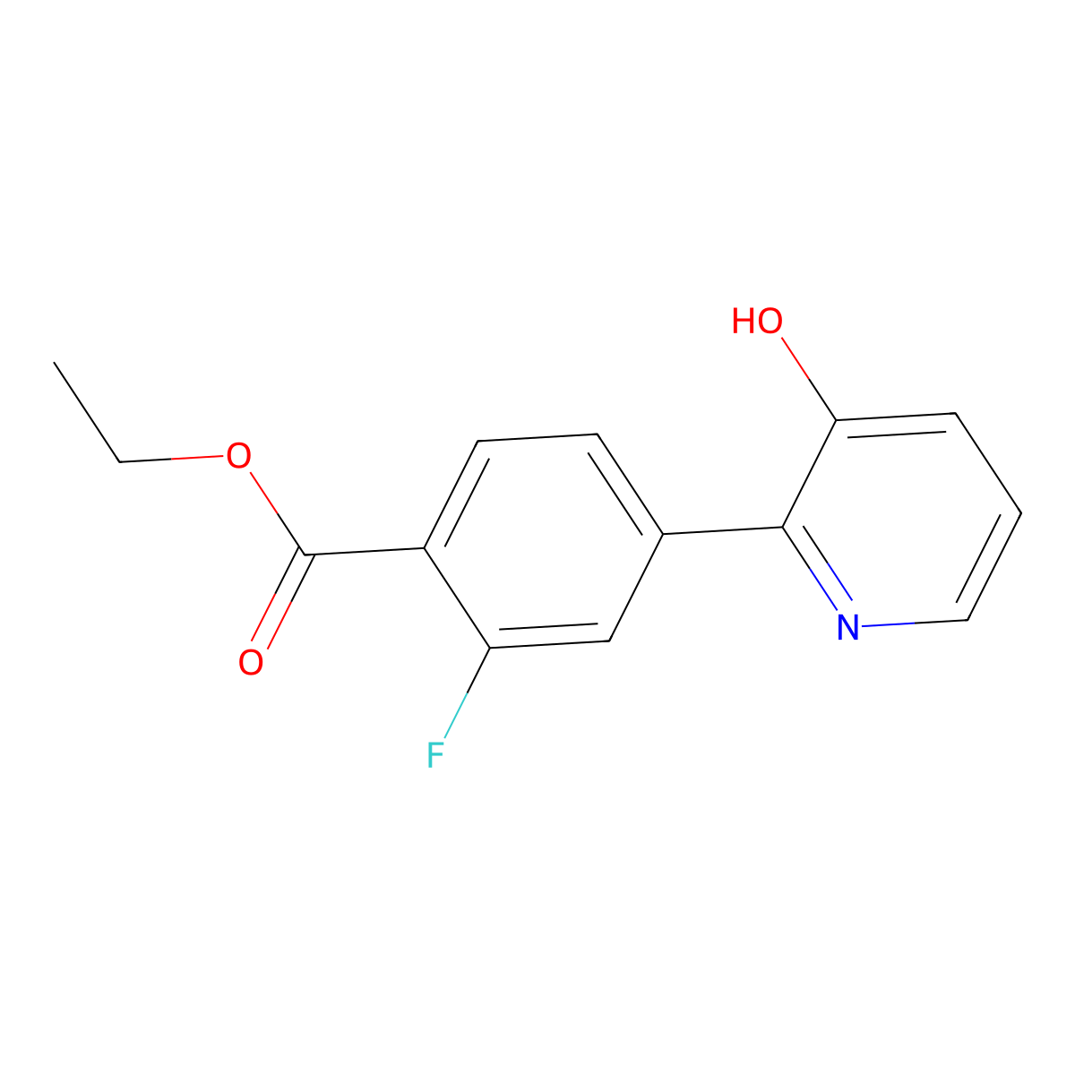 Ethyl 2-fluoro-4-(3-hydroxypyridin-2-yl)benzoate molecular structure, CAS 1261916-61-3