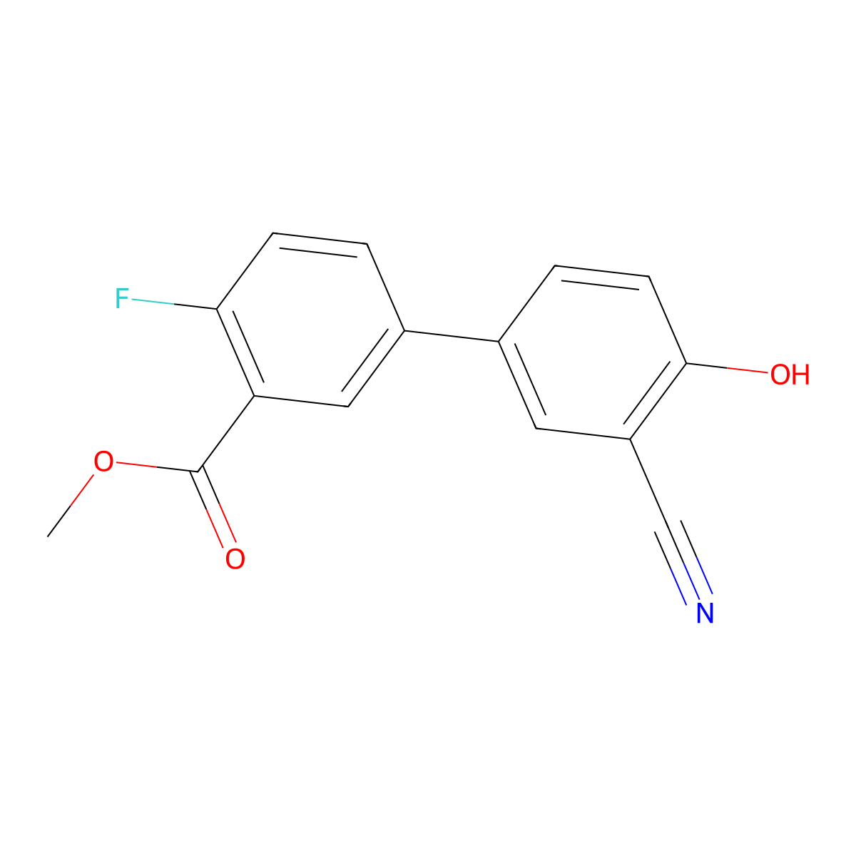 2-Cyano-4-(4-fluoro-3-methoxycarbonylphenyl)phenol molecular structure, CAS 1261918-29-9
