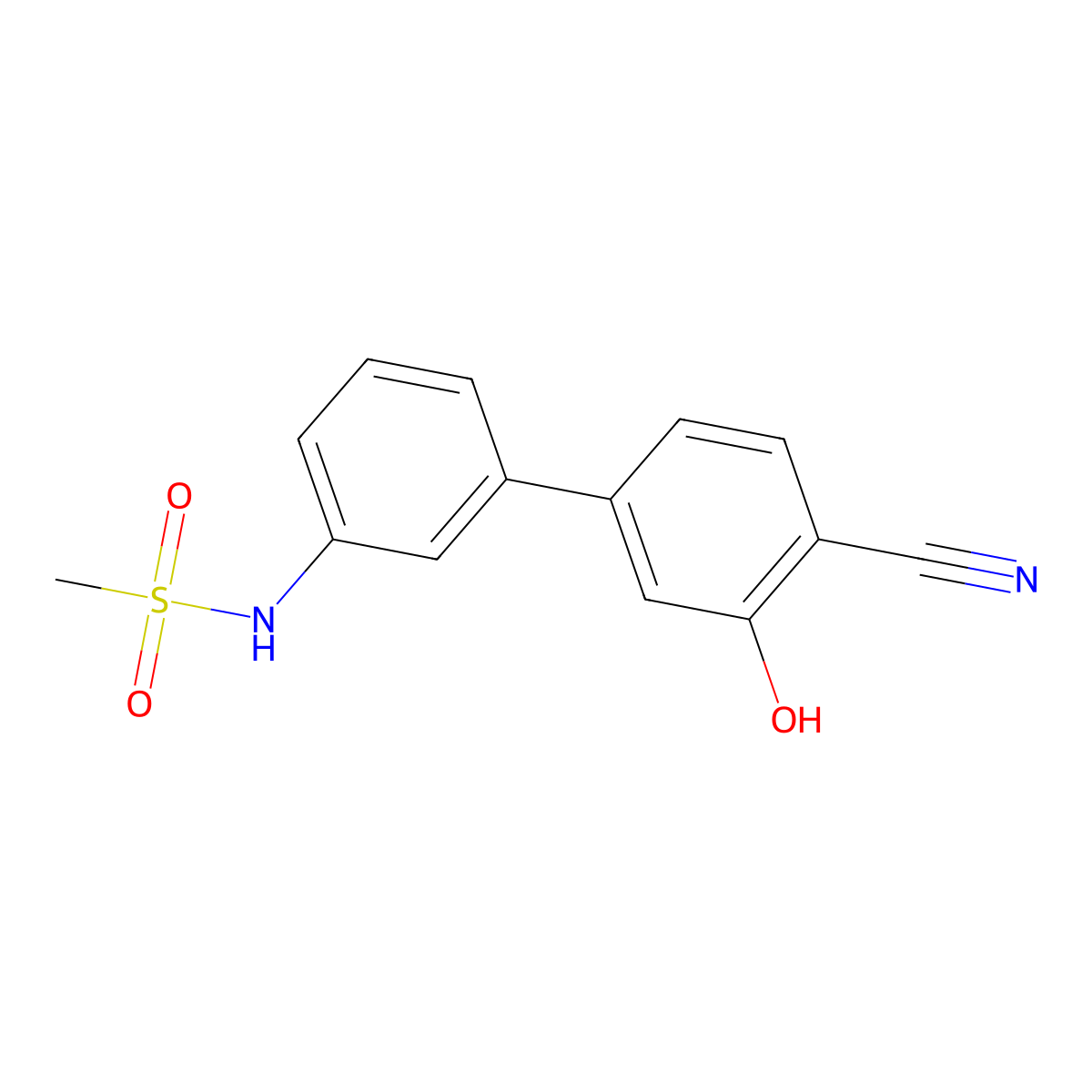 2-Cyano-5-(3-methylsulfonylaminophenyl)phenol molecular structure, CAS 1261918-58-4