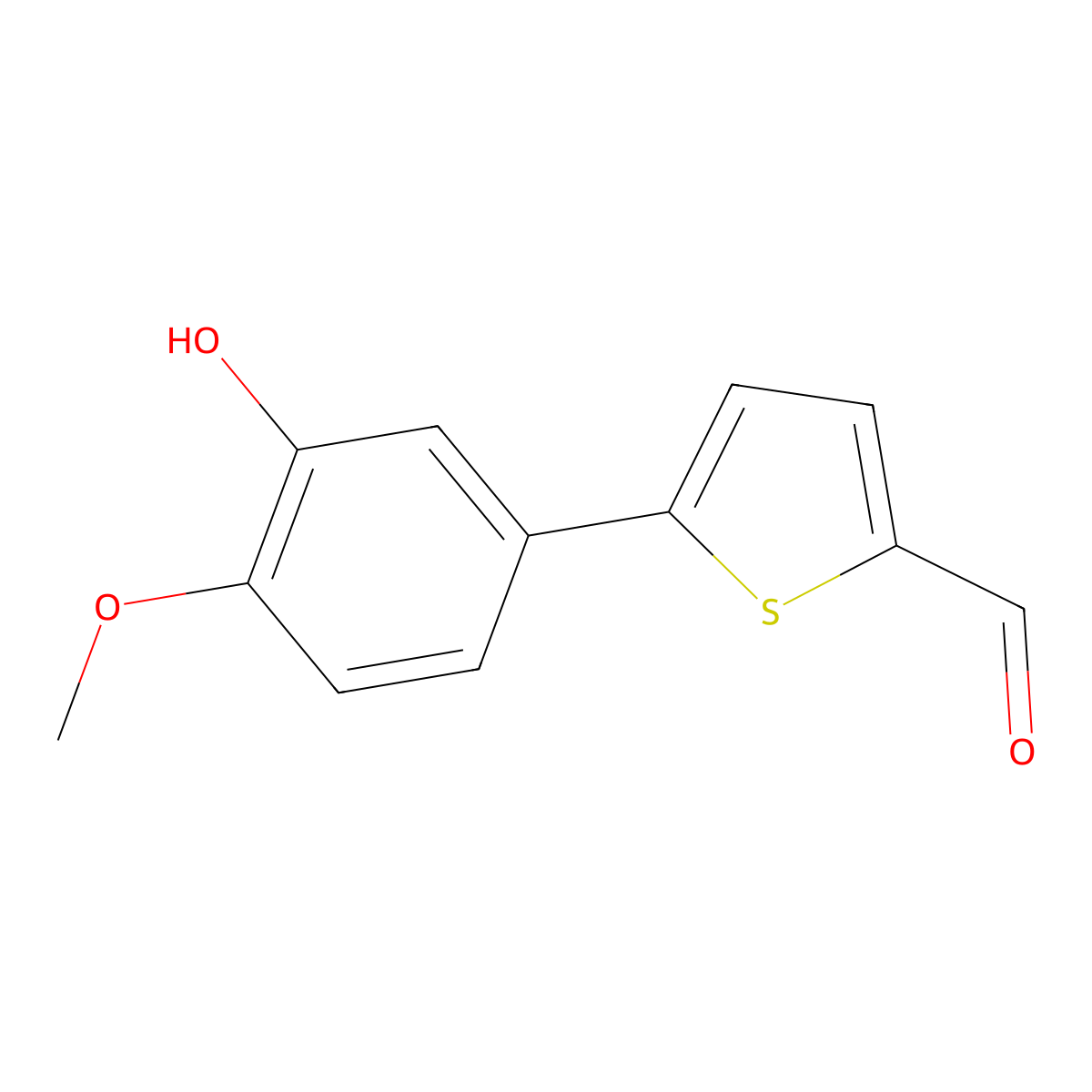 5-(3-Hydroxy-4-methoxyphenyl)thiophene-2-carbaldehyde molecular structure, CAS 1261919-66-7