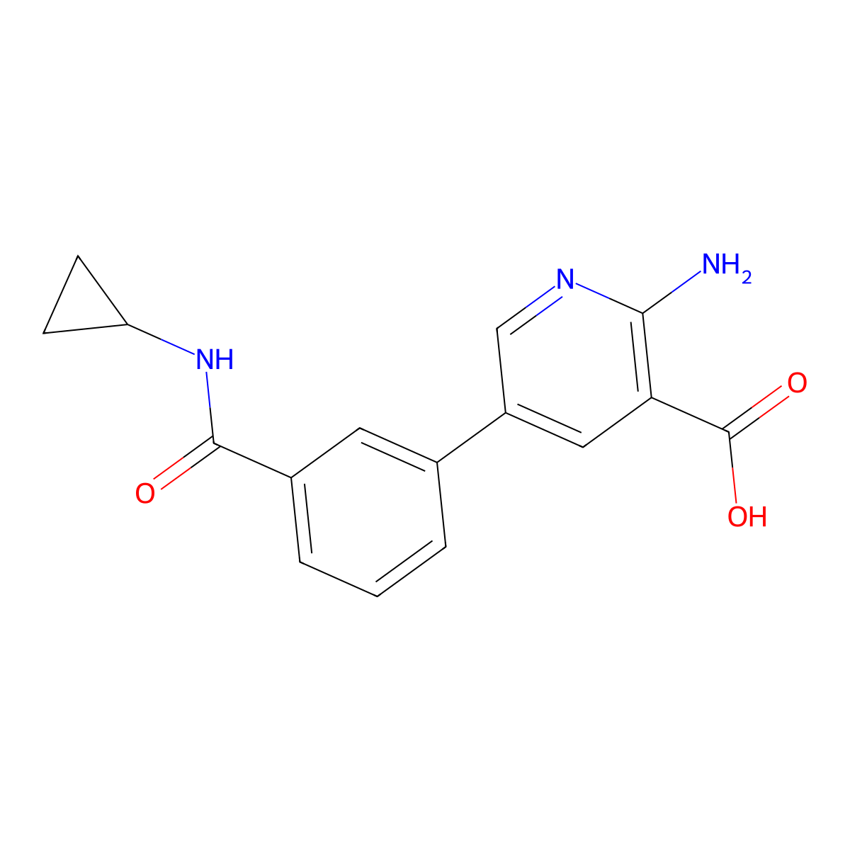 2-Amino-5-[3-(cyclopropylcarbamoyl)phenyl]pyridine-3-carboxylic acid molecular structure, CAS 1261920-03-9