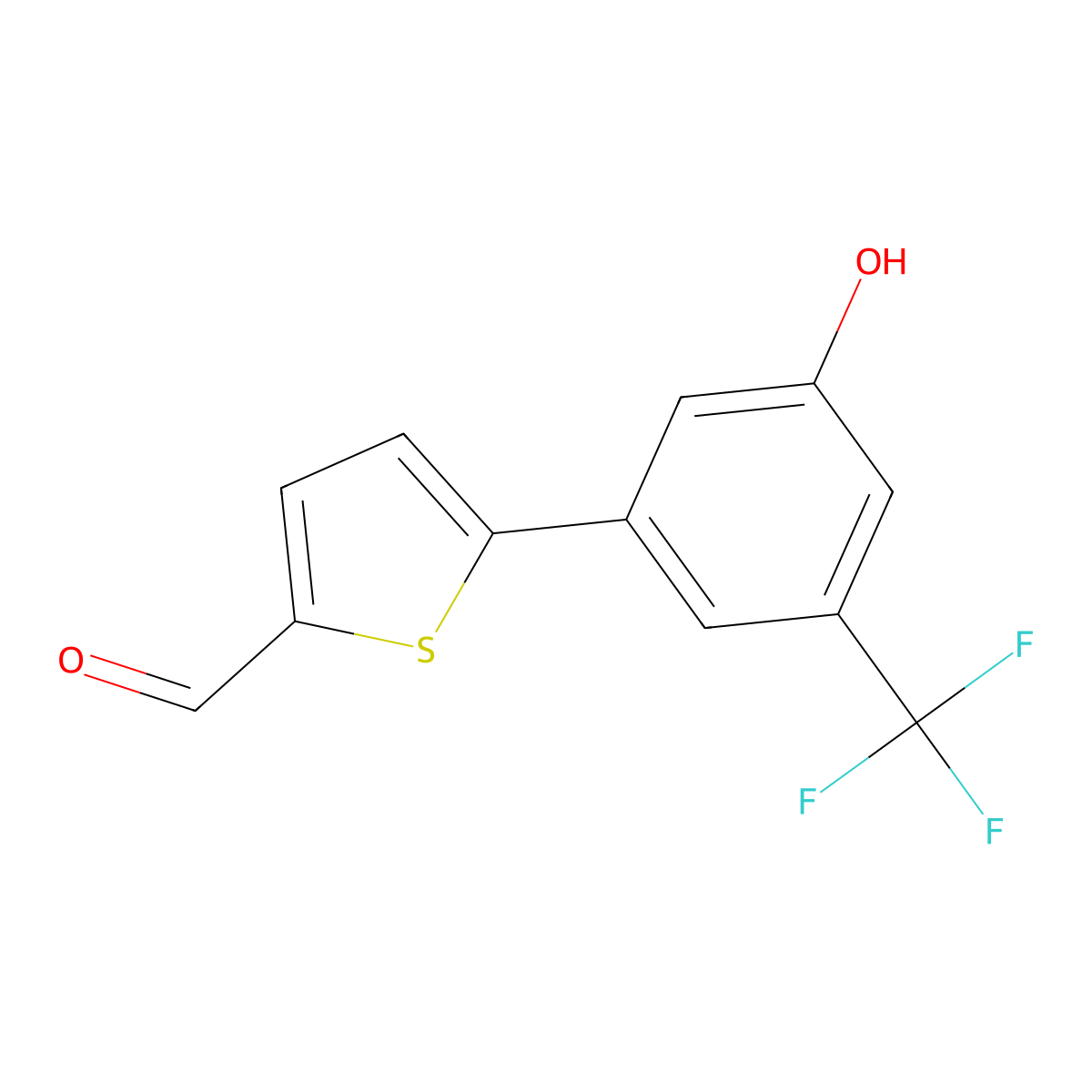 5-[3-Hydroxy-5-(trifluoromethyl)phenyl]thiophene-2-carbaldehyde molecular structure, CAS 1261920-11-9
