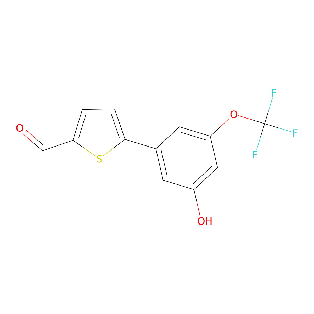 5-[3-Hydroxy-5-(trifluoromethoxy)phenyl]thiophene-2-carbaldehyde molecular structure, CAS 1261920-14-2