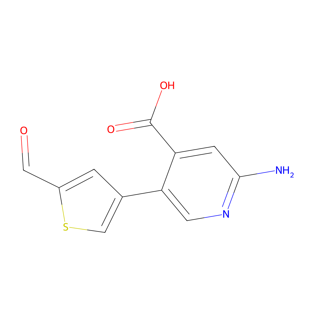 2-Amino-5-(5-formylthiophen-3-yl)pyridine-4-carboxylic acid molecular structure, CAS 1261920-19-7
