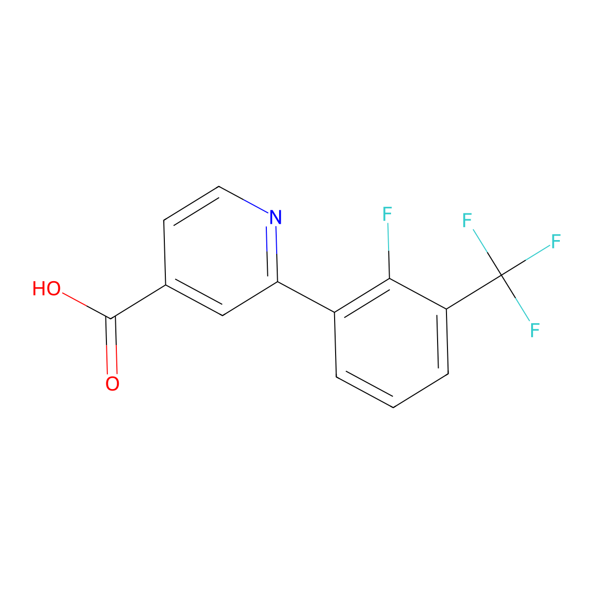 2-[2-Fluoro-3-(trifluoromethyl)phenyl]pyridine-4-carboxylic acid molecular structure, CAS 1261920-32-4