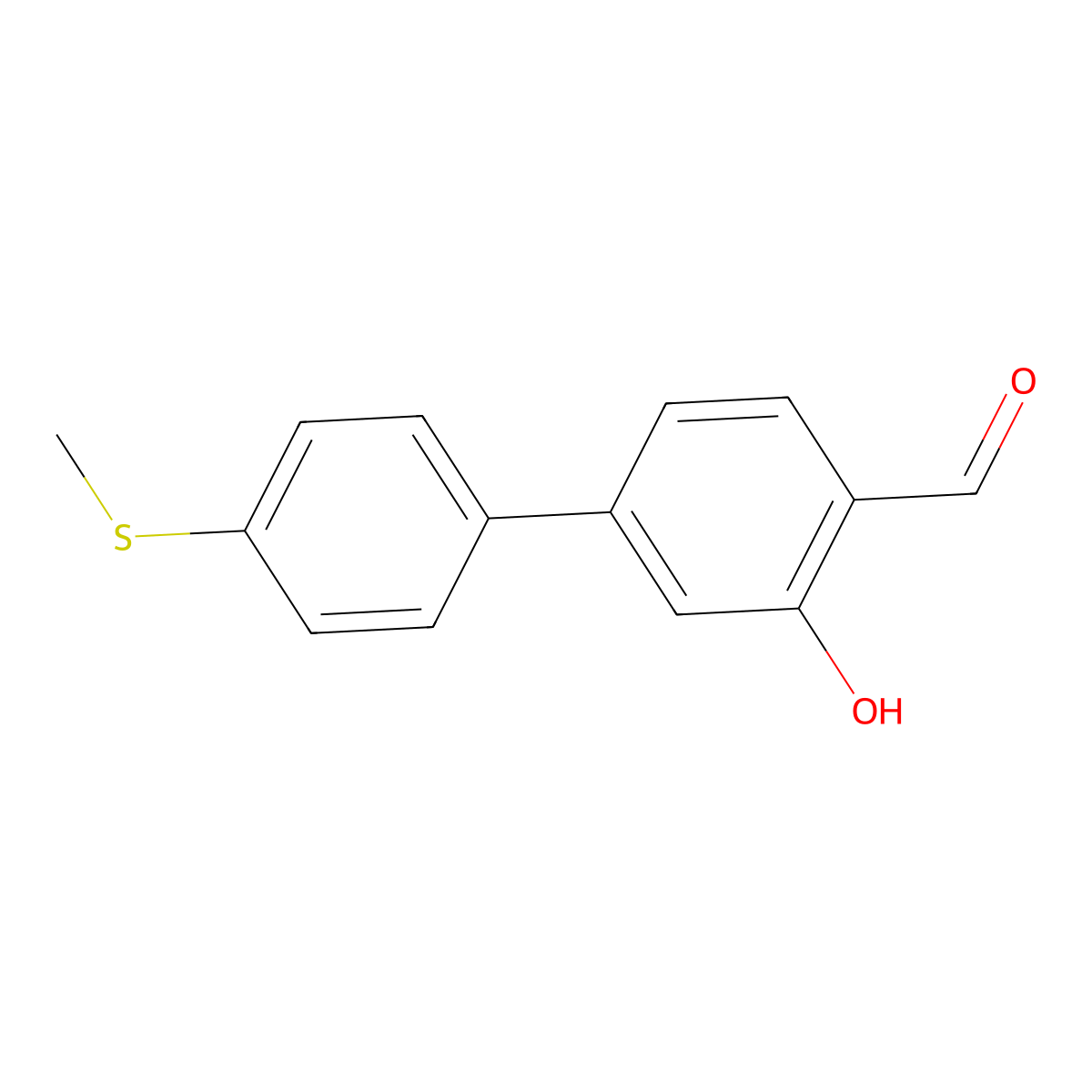 3-Hydroxy-4'-(methylthio)-[1,1'-biphenyl]-4-carbaldehyde molecular structure, CAS 1261925-44-3
