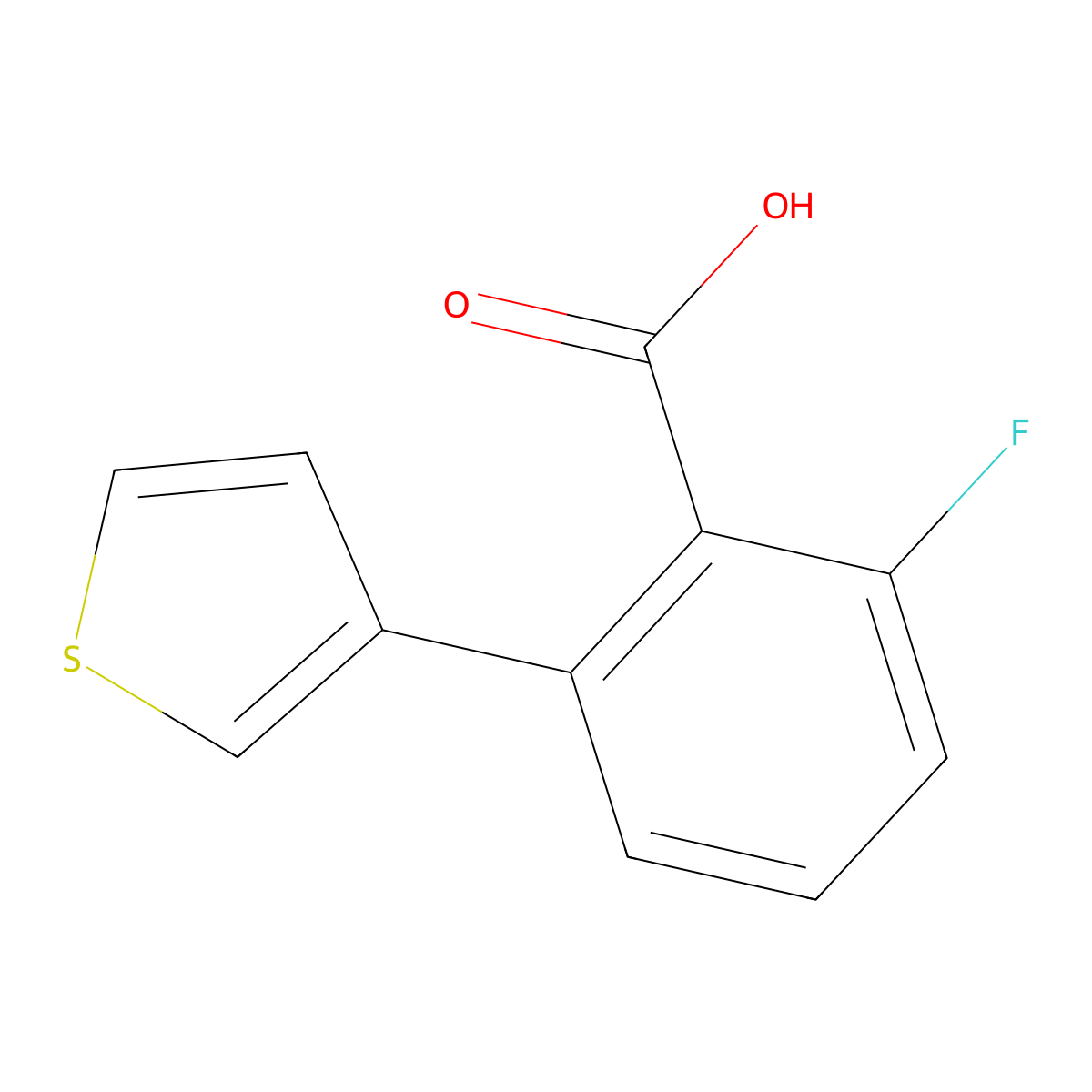 2-Fluoro-6-(thiophen-3-yl)benzoic acid molecular structure, CAS 1261925-94-3