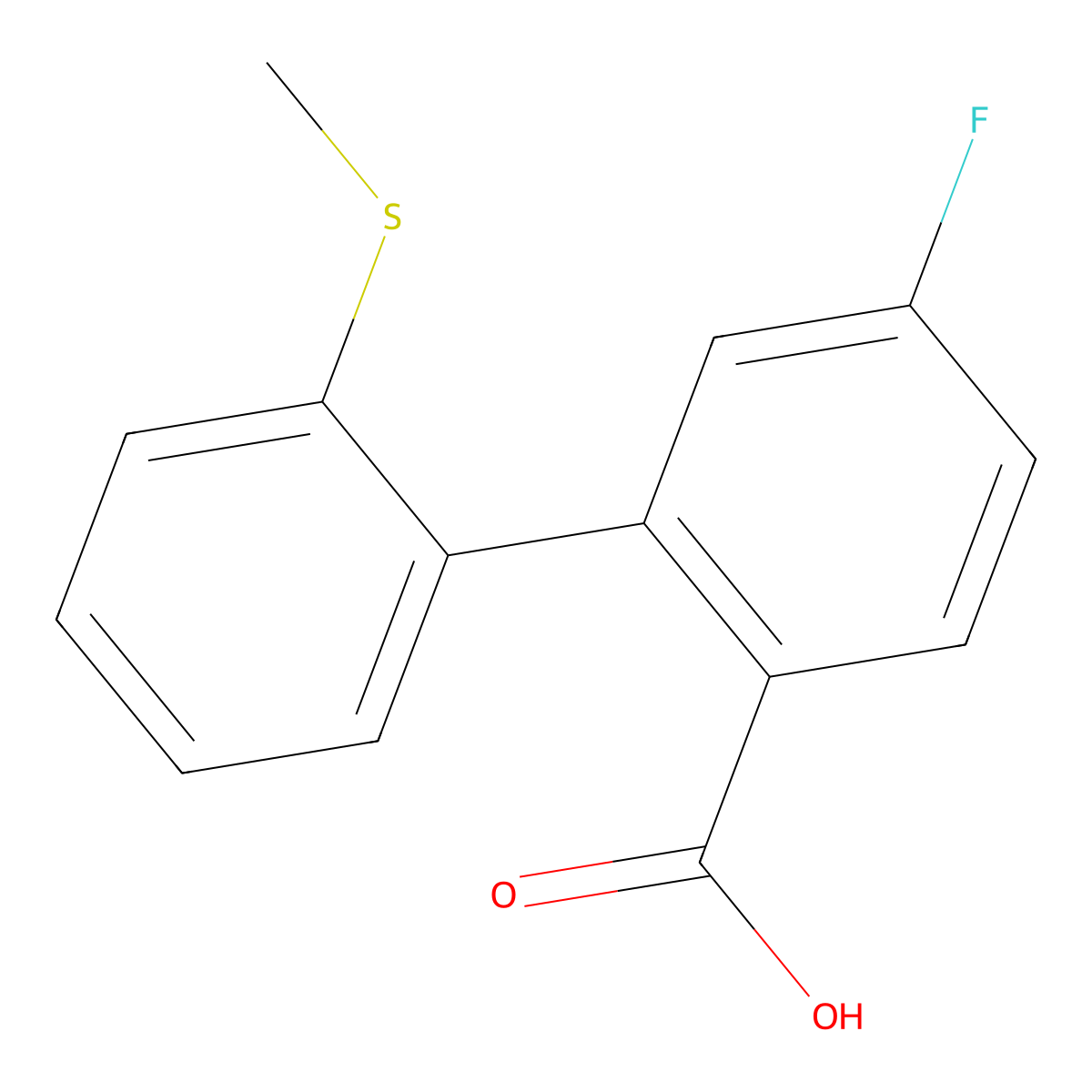 4-Fluoro-2-(2-methylthiophenyl)benzoic acid molecular structure, CAS 1261926-14-0