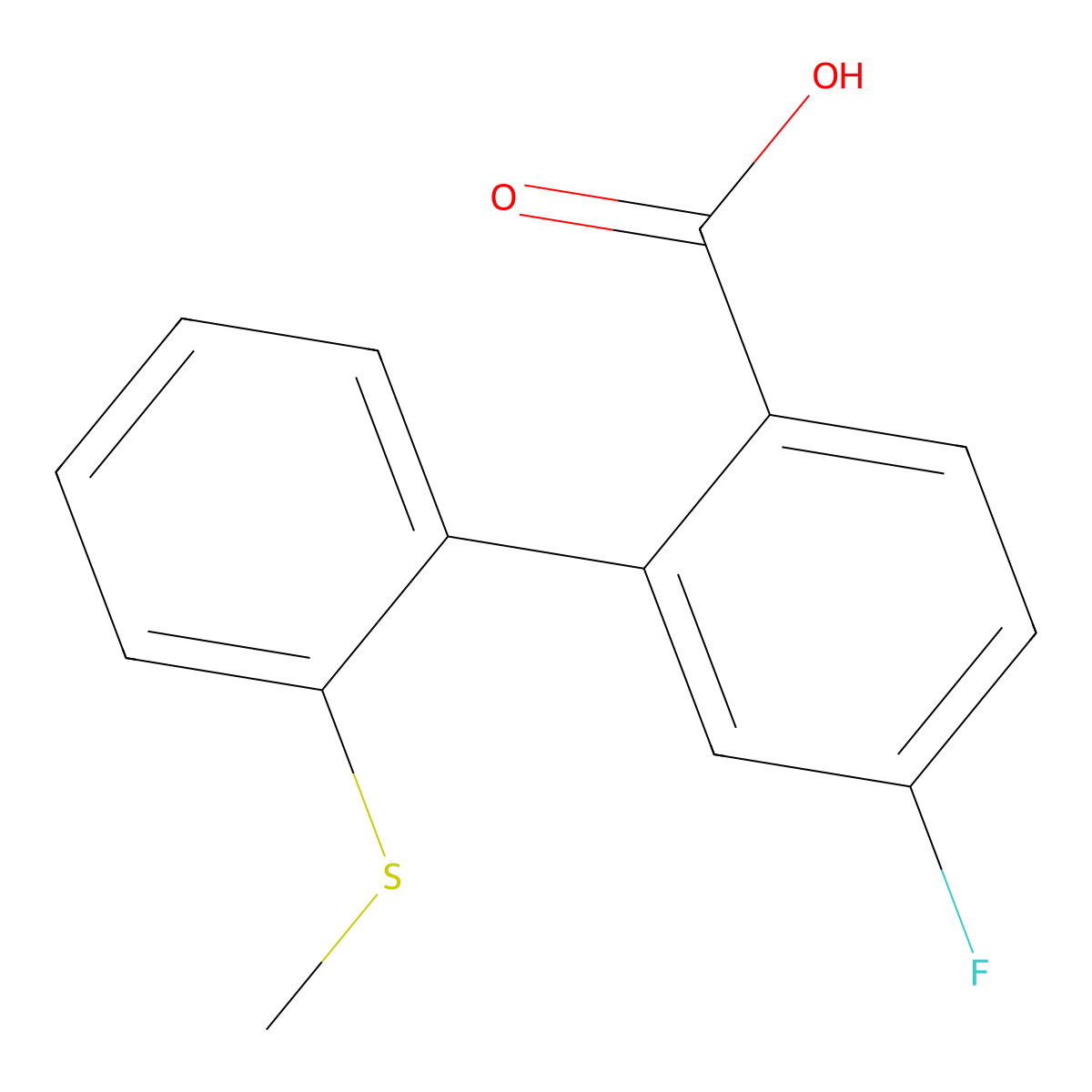 4-Fluoro-2-(2-methylthiophenyl)benzoic acid molecular structure, CAS 1261926-14-0