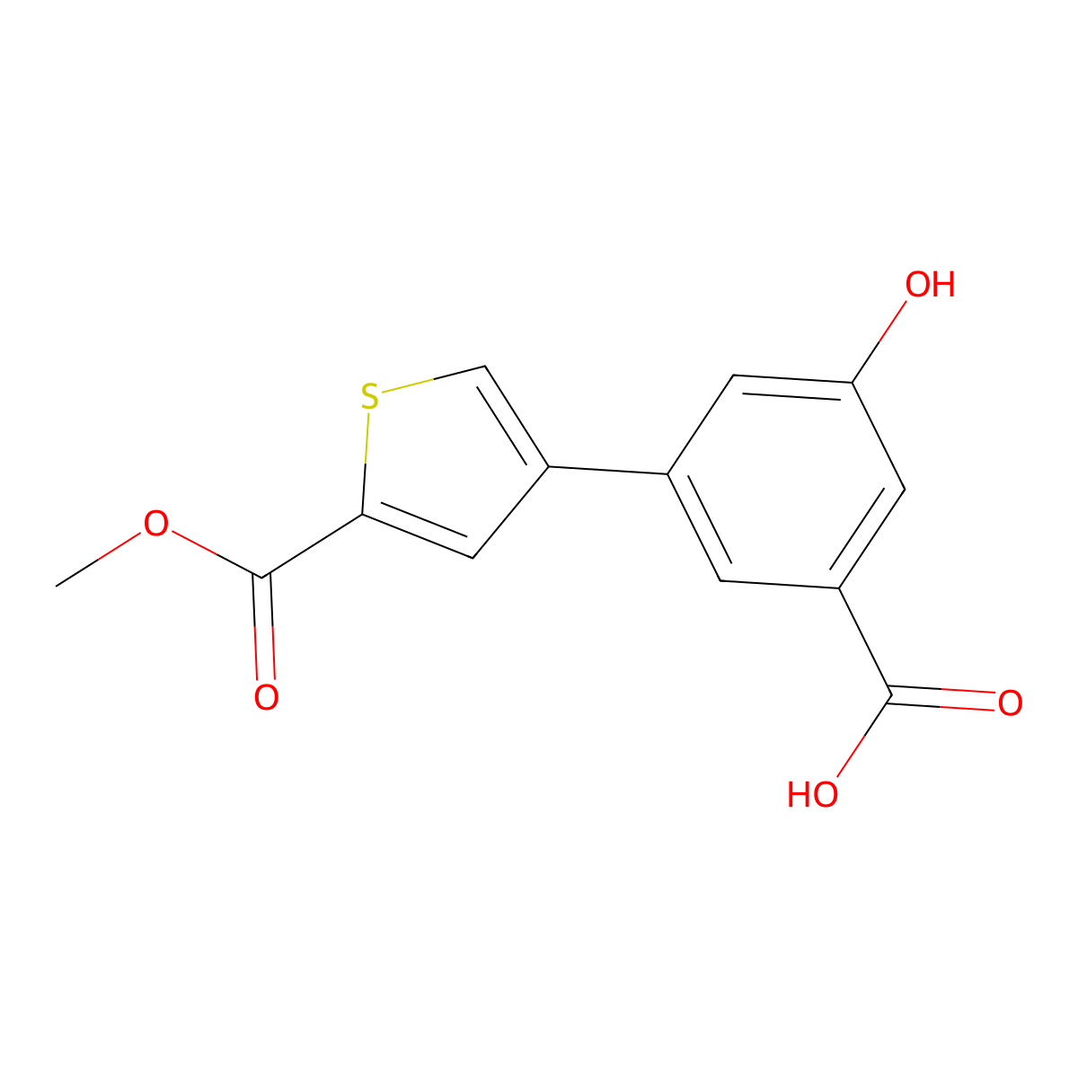 5-Hydroxy-3-[5-(methoxycarbonyl)thiophen-3-YL]benzoic acid molecular structure, CAS 1261927-36-9