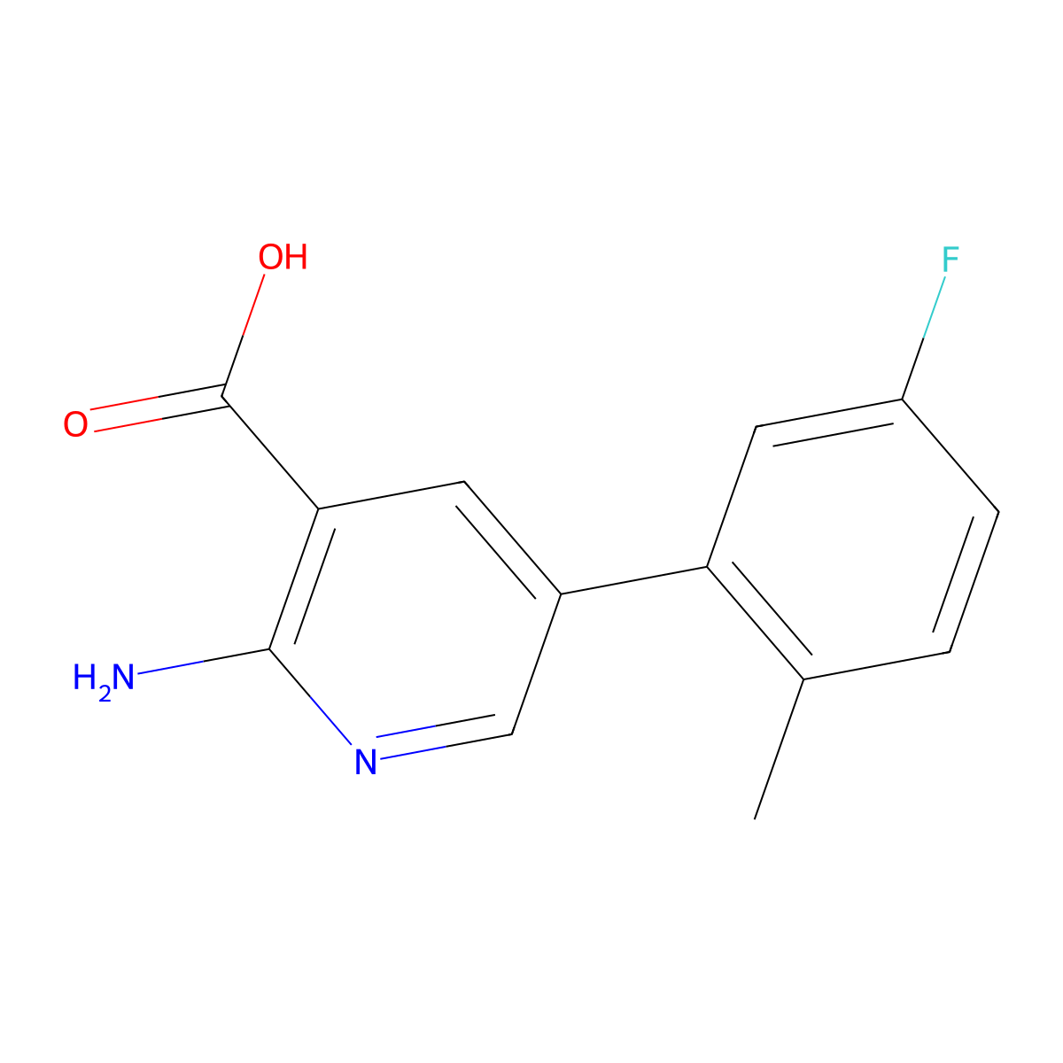 2-Amino-5-(5-fluoro-2-methylphenyl)pyridine-3-carboxylic acid molecular structure, CAS 1261927-67-6