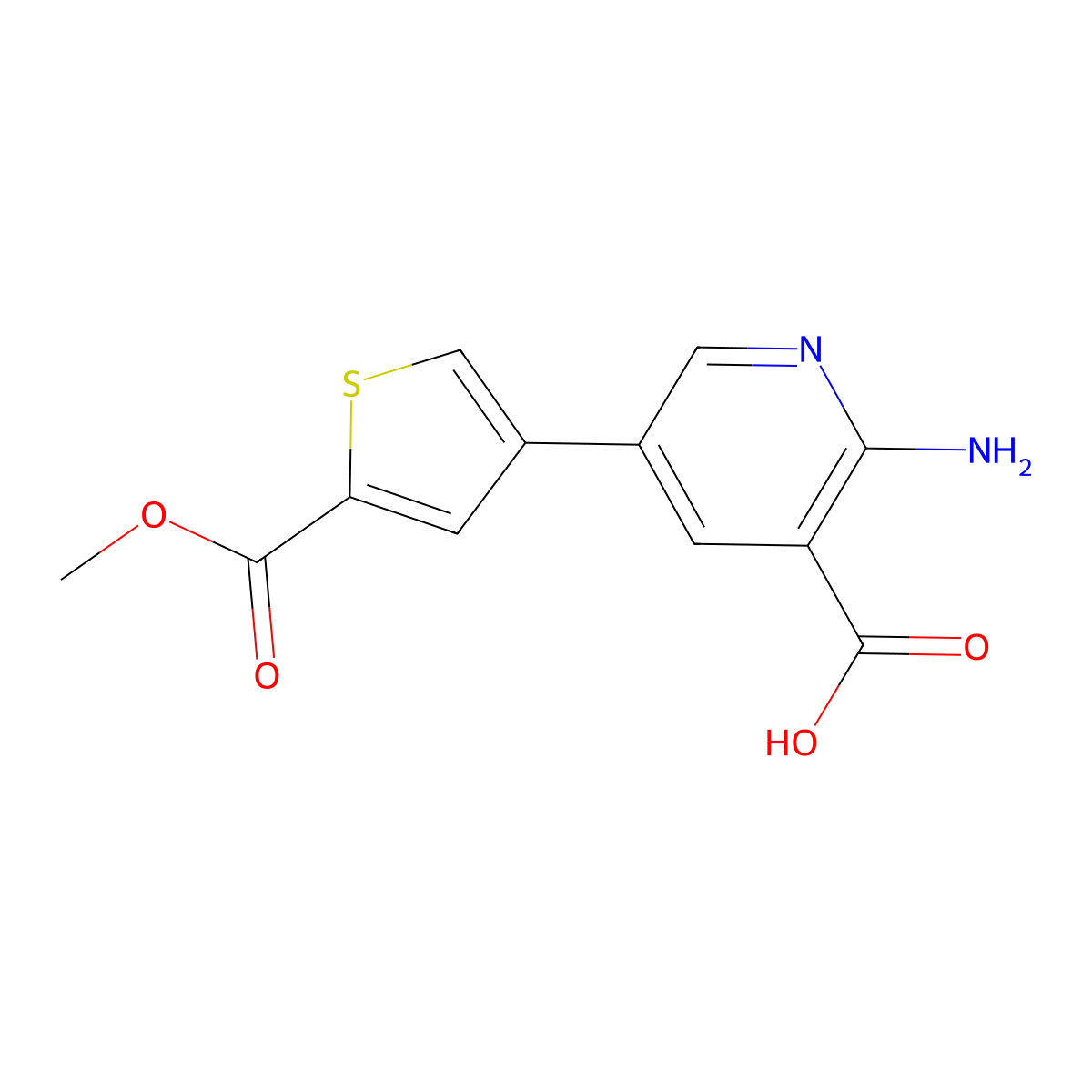 2-Amino-5-[5-(methoxycarbonyl)thiophen-3-YL]nicotinic acid molecular structure, CAS 1261927-98-3