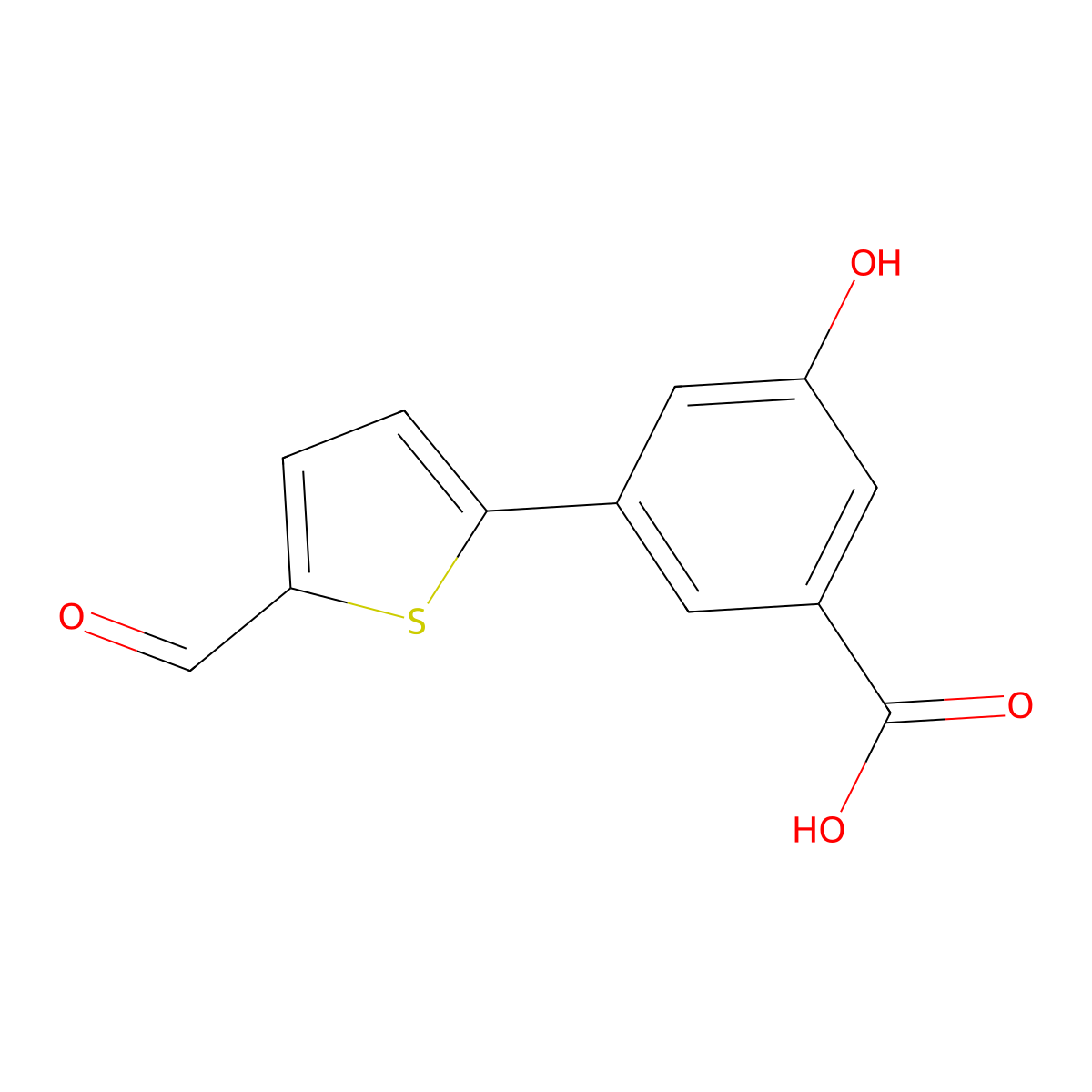 3-(5-Formylthiophen-2-YL)-5-hydroxybenzoic acid molecular structure, CAS 1261928-36-2