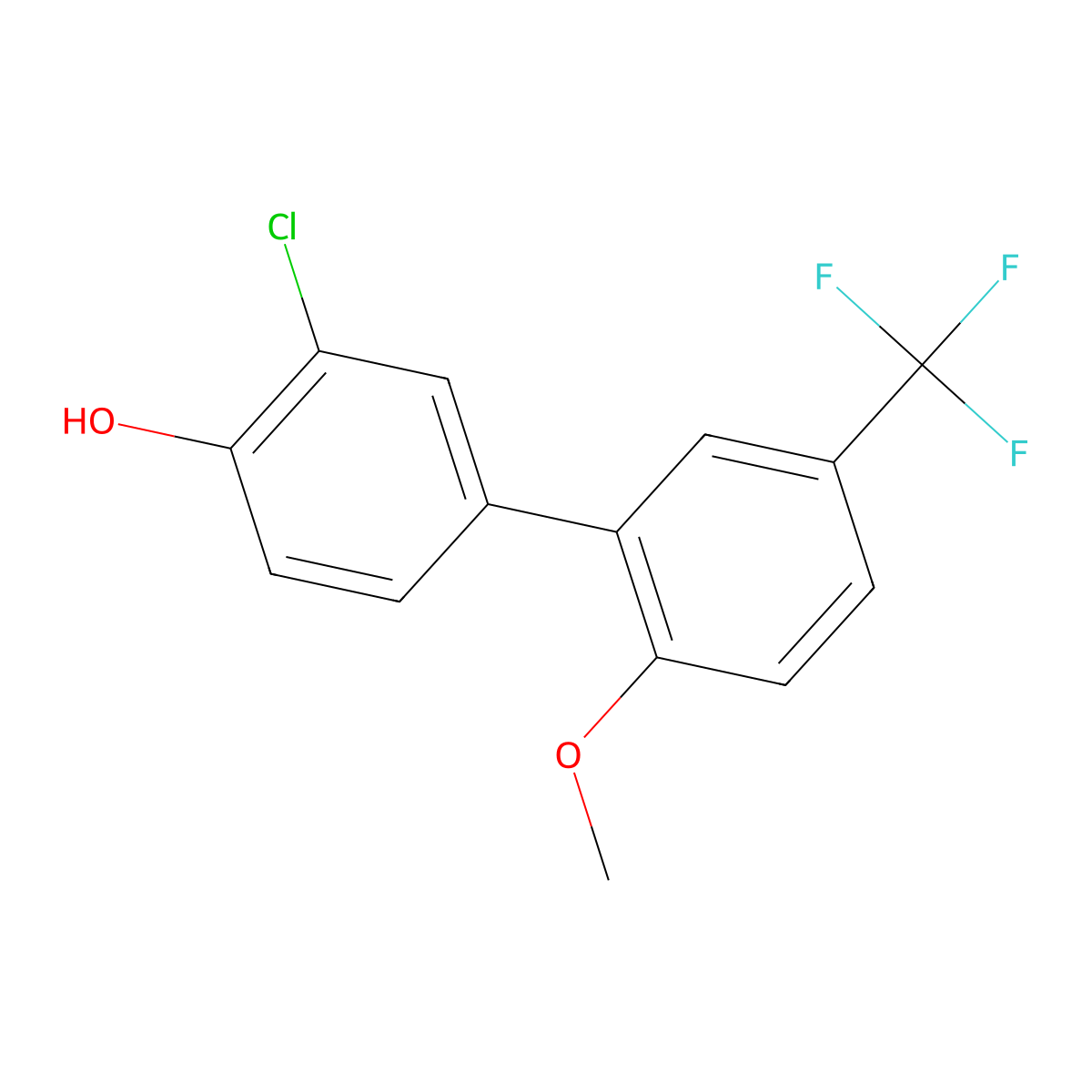 2-Chloro-4-(2-methoxy-5-trifluoromethylphenyl)phenol molecular structure, CAS 1261929-00-3