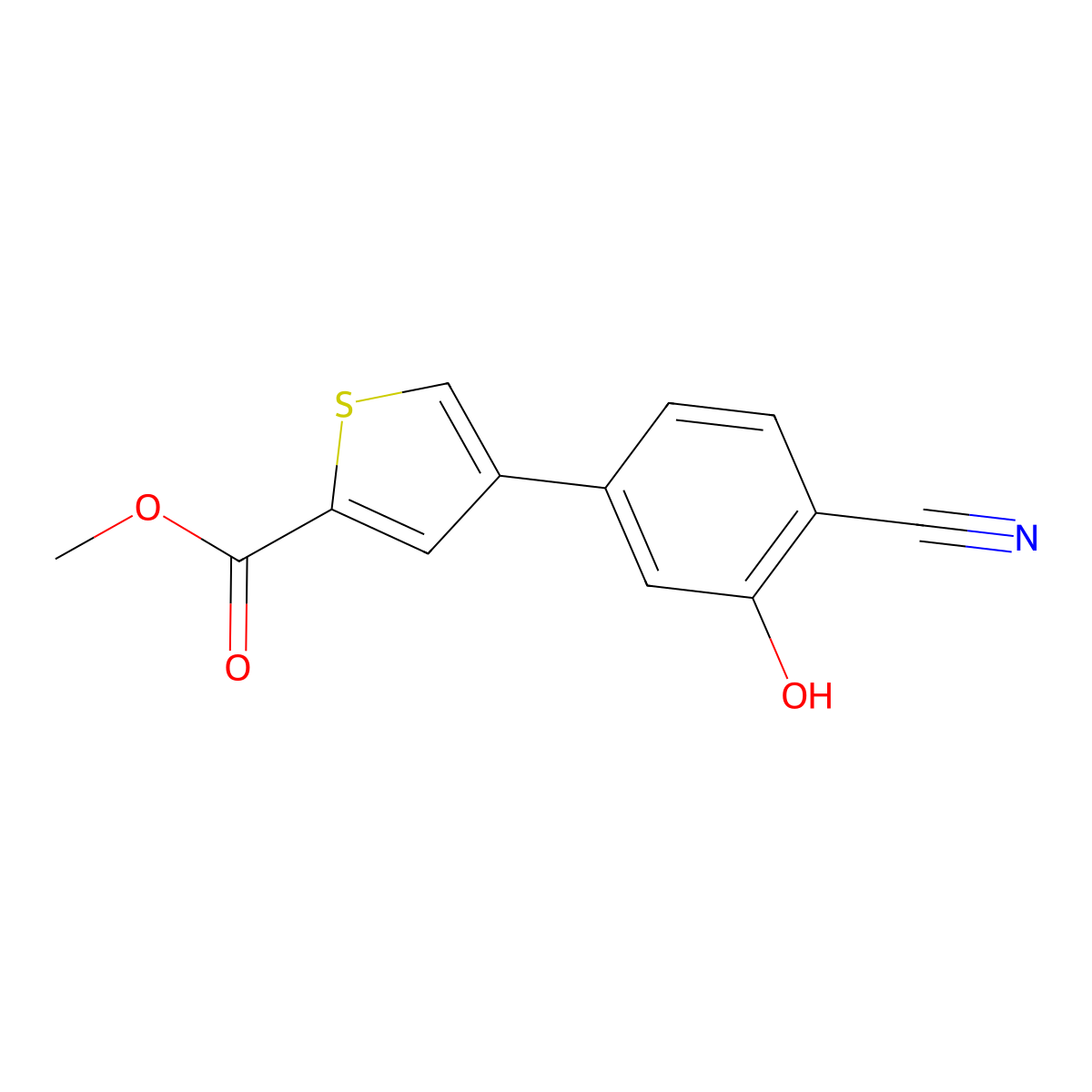 Methyl 4-(4-cyano-3-hydroxyphenyl)thiophene-2-carboxylate molecular structure, CAS 1261929-45-6