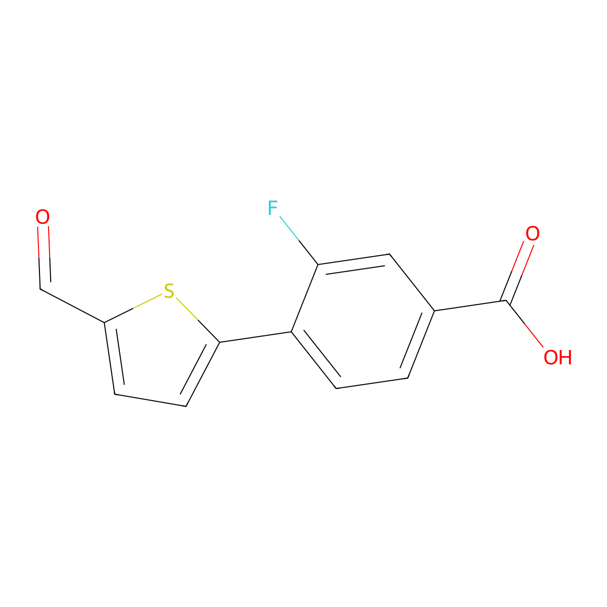 3-Fluoro-4-(5-formylthiophen-2-yl)benzoic acid molecular structure, CAS 1261930-41-9