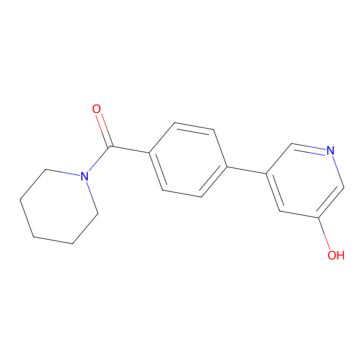 3-Hydroxy-5-[4-(piperidine-1-carbonyl)phenyl]pyridine molecular structure, CAS 1261932-36-8