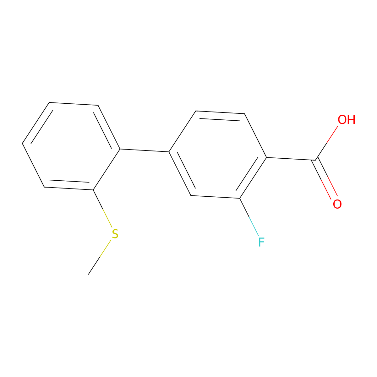 2-Fluoro-4-(2-methylthiophenyl)benzoic acid molecular structure, CAS 1261934-24-0