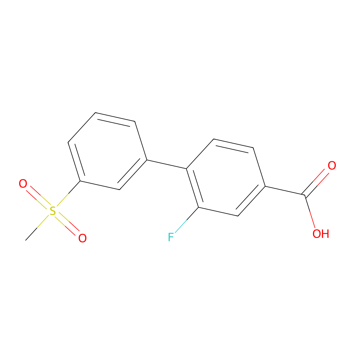 3-Fluoro-4-(3-methylsulfonylphenyl)benzoic acid molecular structure, CAS 1261935-67-4