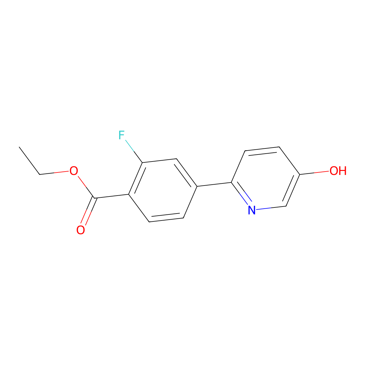 Ethyl 2-fluoro-4-(5-hydroxypyridin-2-yl)benzoate molecular structure, CAS 1261936-46-2