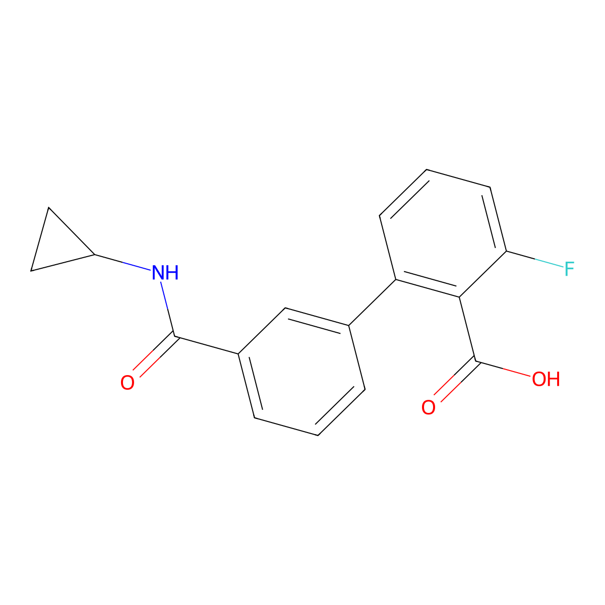 2-[3-(Cyclopropylaminocarbonyl)phenyl]-6-fluorobenzoic acid molecular structure, CAS 1261937-11-4