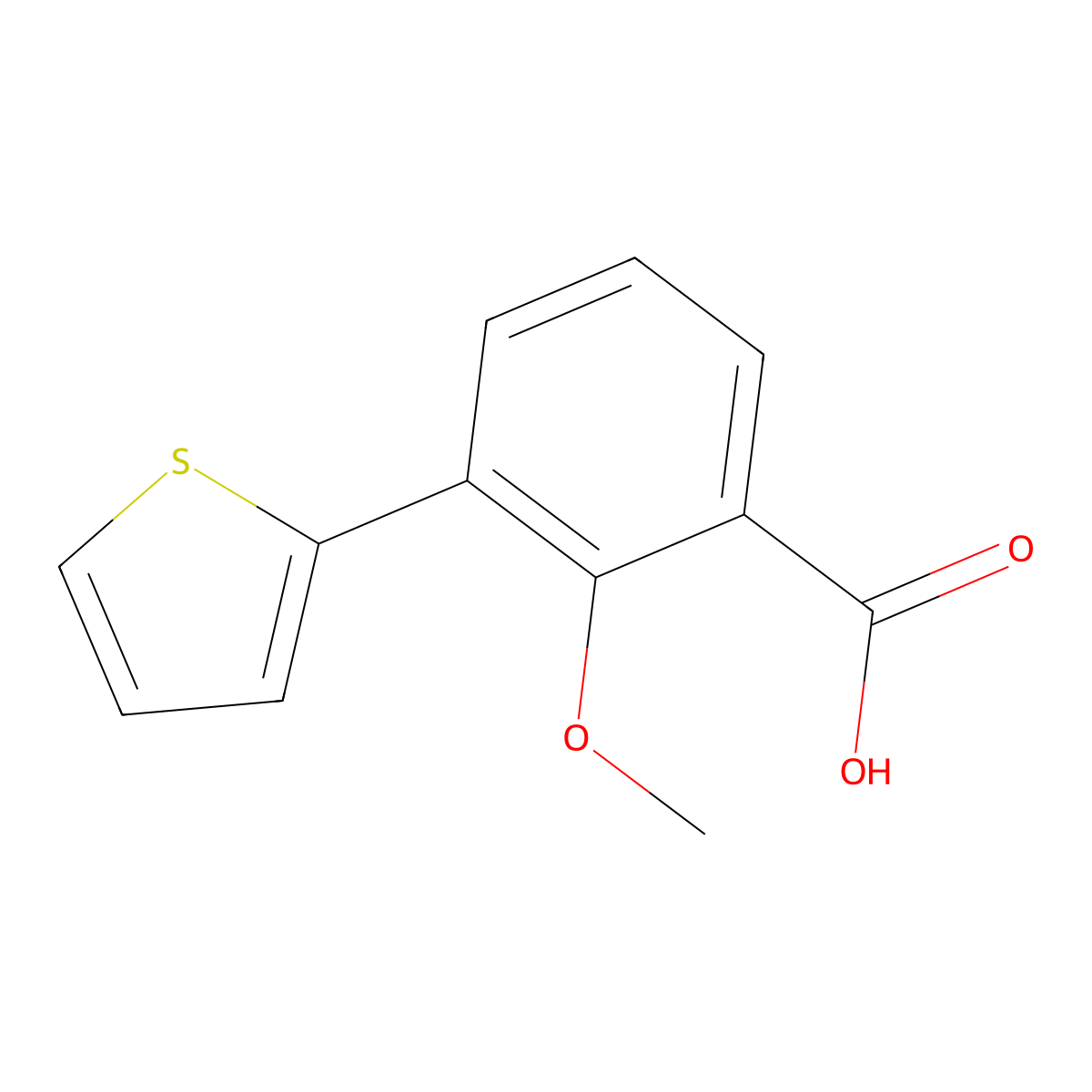 2-Methoxy-3-(thiophen-2-YL)benzoic acid molecular structure, CAS 1261937-40-9
