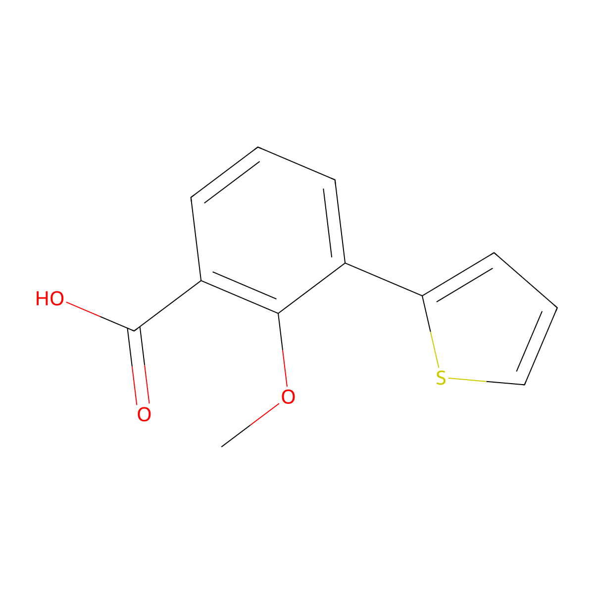 2-Methoxy-3-(thiophen-2-YL)benzoic acid molecular structure, CAS 1261937-40-9