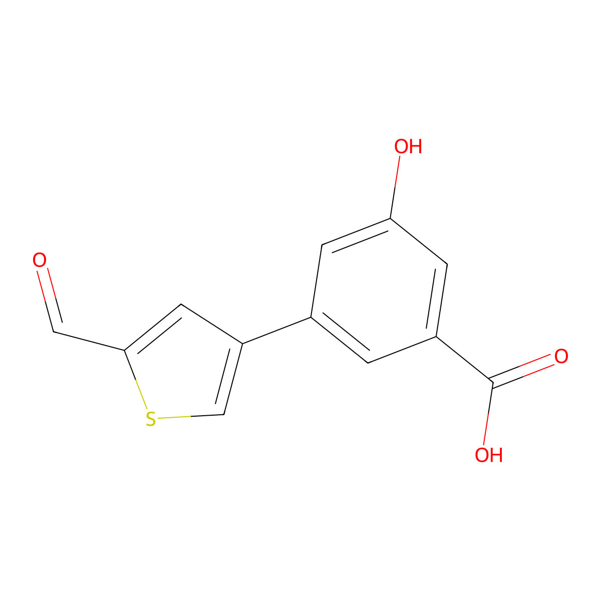3-(5-Formylthiophen-3-yl)-5-hydroxybenzoic acid molecular structure, CAS 1261939-65-4