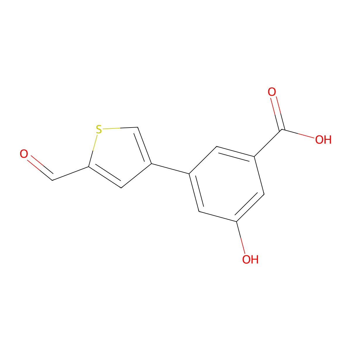 3-(5-Formylthiophen-3-yl)-5-hydroxybenzoic acid molecular structure, CAS 1261939-65-4