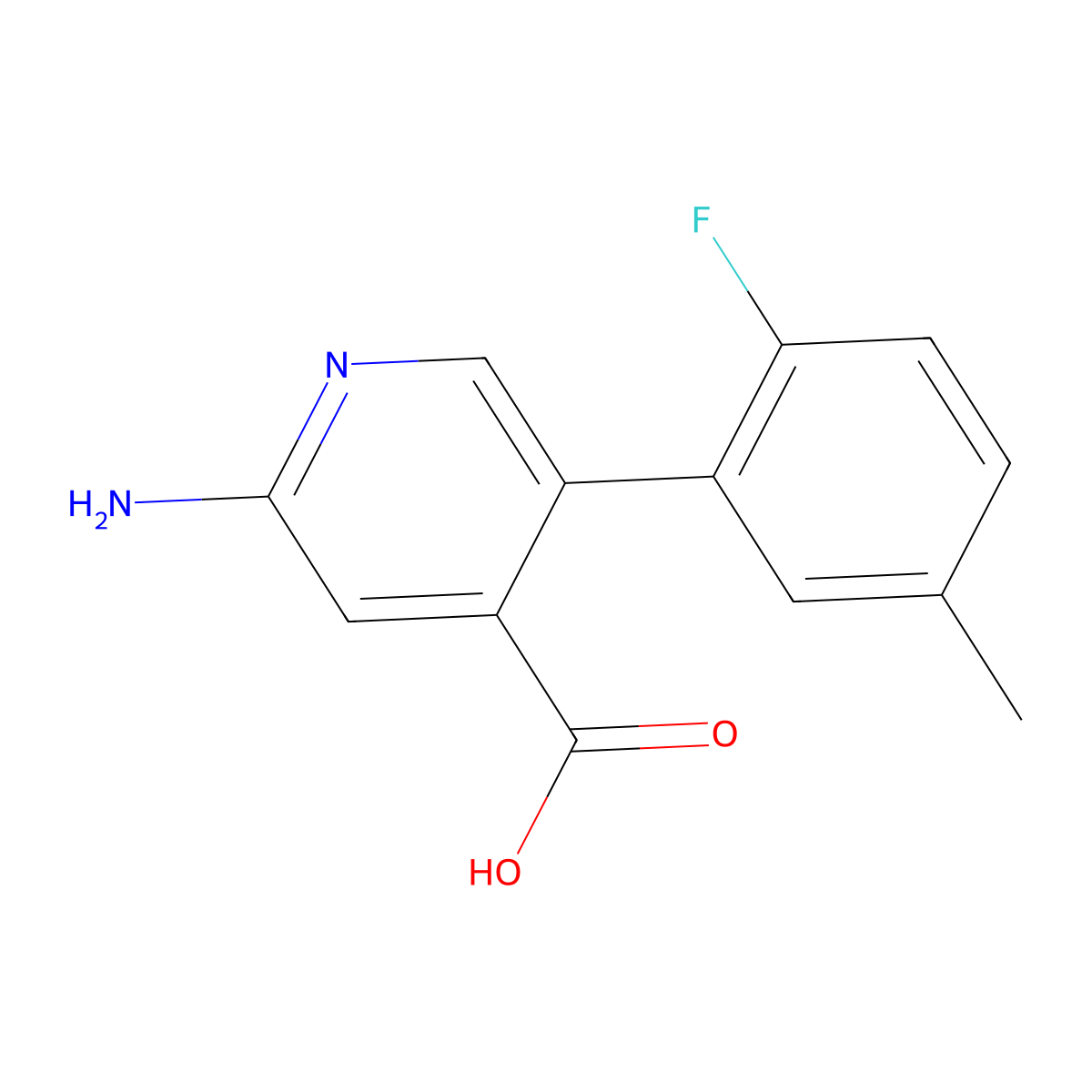 2-Amino-5-(2-fluoro-5-methylphenyl)pyridine-4-carboxylic acid molecular structure, CAS 1261946-38-6