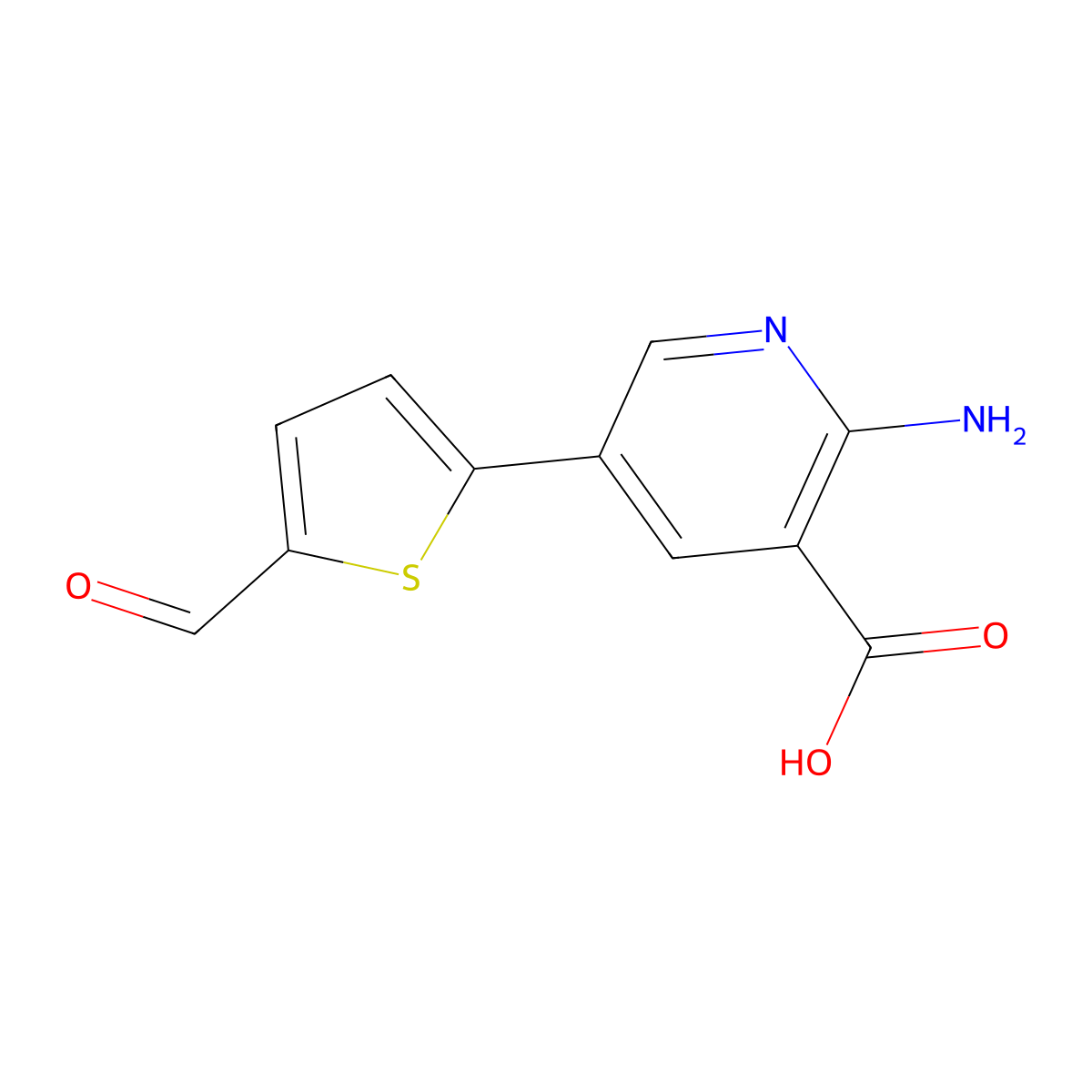 5-(5-Formylthiophen-2-YL)-2-aminonicotinic acid molecular structure, CAS 1261947-08-3