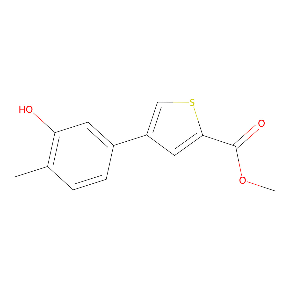Methyl 4-(3-hydroxy-4-methylphenyl)thiophene-2-carboxylate molecular structure, CAS 1261948-34-8